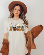 Unisex BELLA CANVA T-Shirt Cute Spooky Ghost Coffee, Halloween Pumpkin Spice Fall Drinks Latte