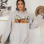 Unisex HOODIE Cute Spooky Ghost Coffee, Halloween Pumpkin Spice Fall Drinks Latte
