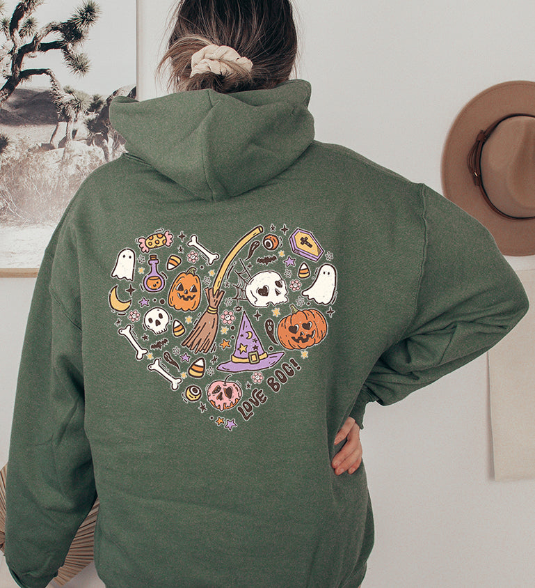 Unisex HOODIE Halloween Heart Doodles Cute Halloween Theme Shirt