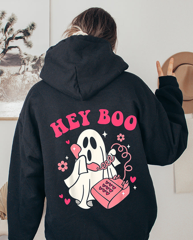 Unisex HOODIE Hey Boo Cute Ghost Face