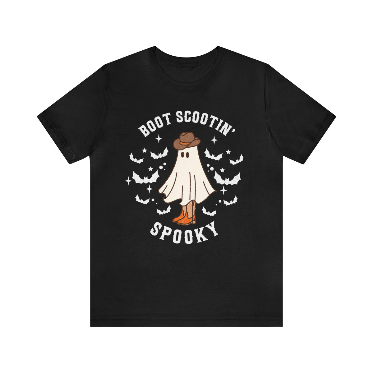 Unisex BELLA CANVA Tshirt Boot Scootin Spooky, Western Halloween Cowboy Ghost
