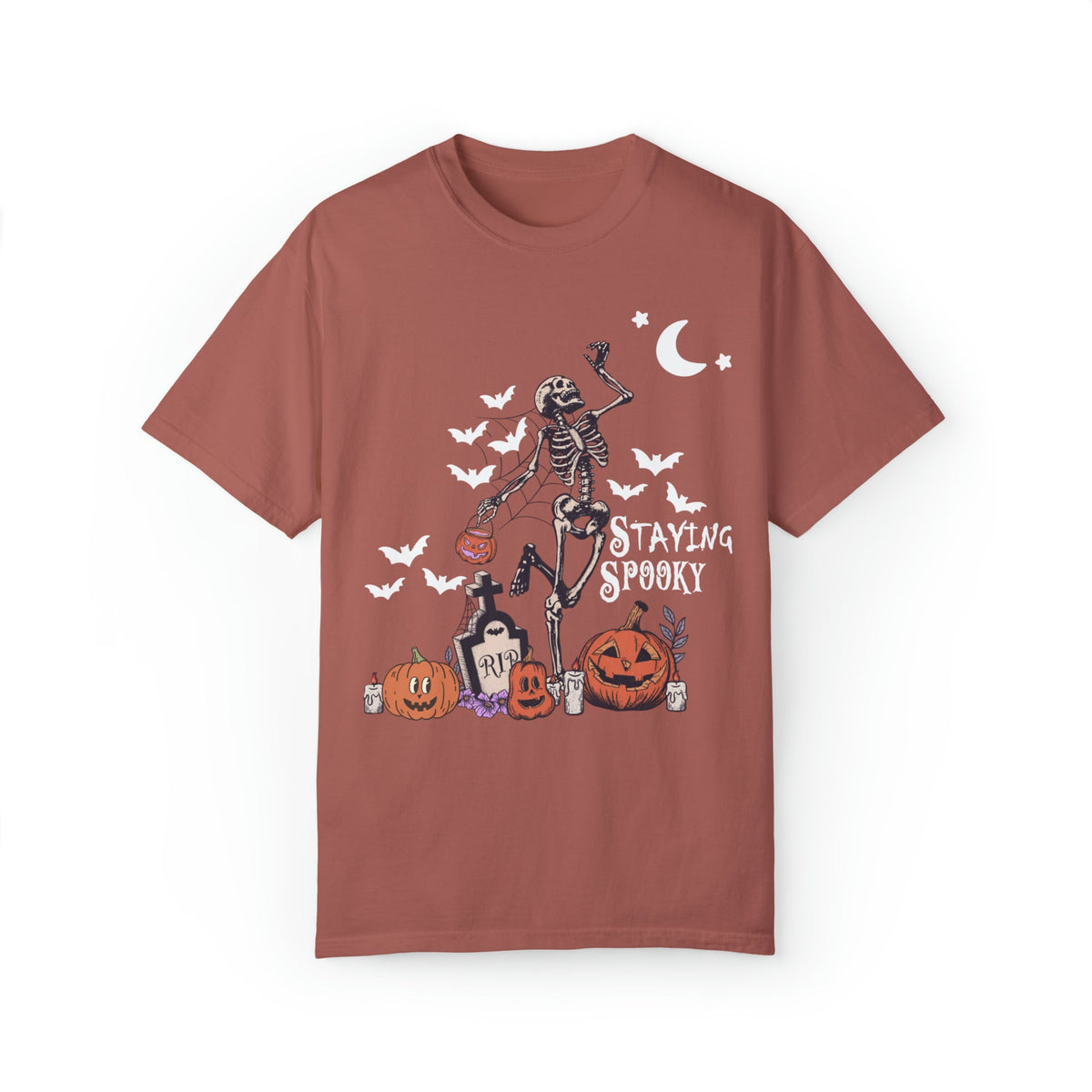Unisex COMFORT COLORS T-Shirt Staying Spooky Vintage Skeleton Cute Pumpkin