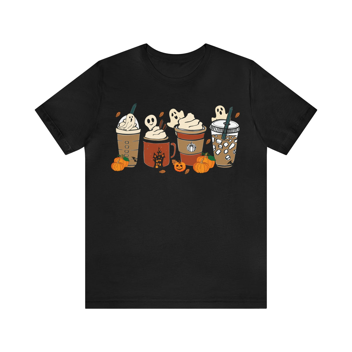 Unisex BELLA CANVA T-Shirt Cute Spooky Ghost Coffee, Halloween Pumpkin Spice Fall Drinks Latte