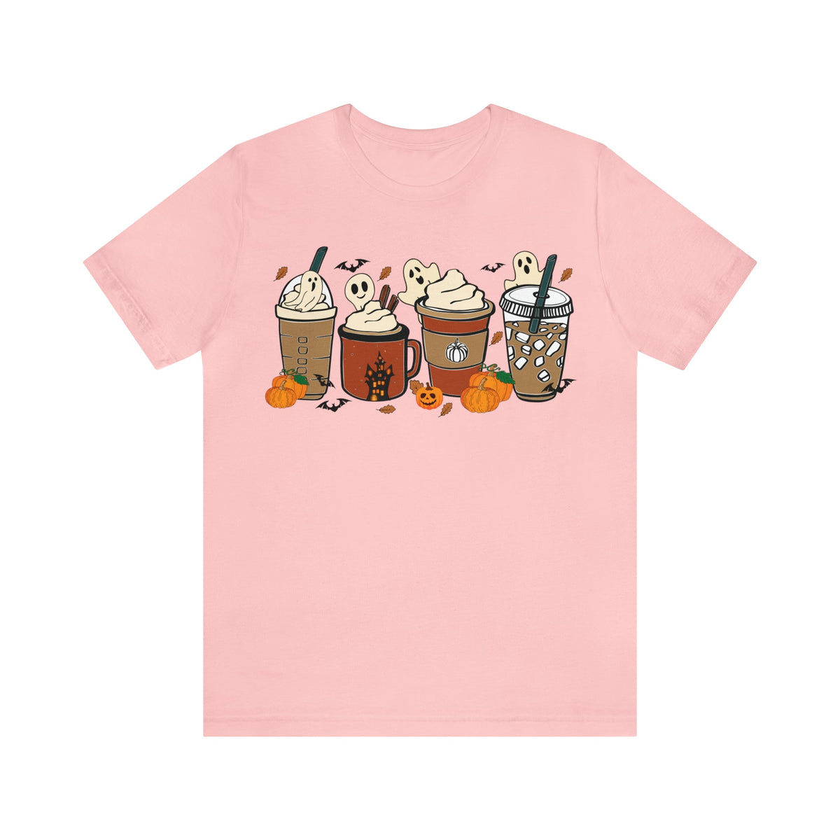 Unisex BELLA CANVA T-Shirt Cute Spooky Ghost Coffee, Halloween Pumpkin Spice Fall Drinks Latte