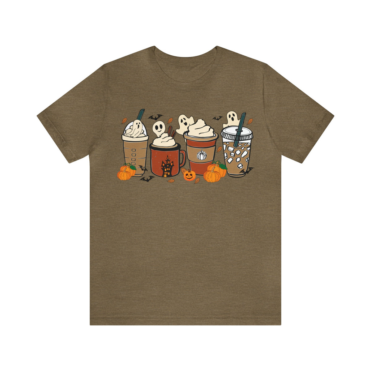 Unisex BELLA CANVA T-Shirt Cute Spooky Ghost Coffee, Halloween Pumpkin Spice Fall Drinks Latte