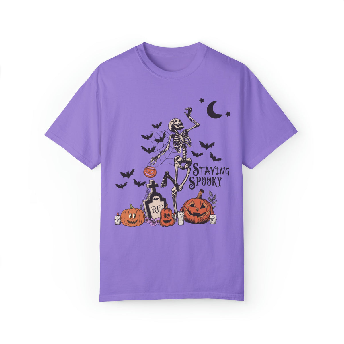 Unisex COMFORT COLORS T-Shirt Staying Spooky Vintage Skeleton Cute Pumpkin