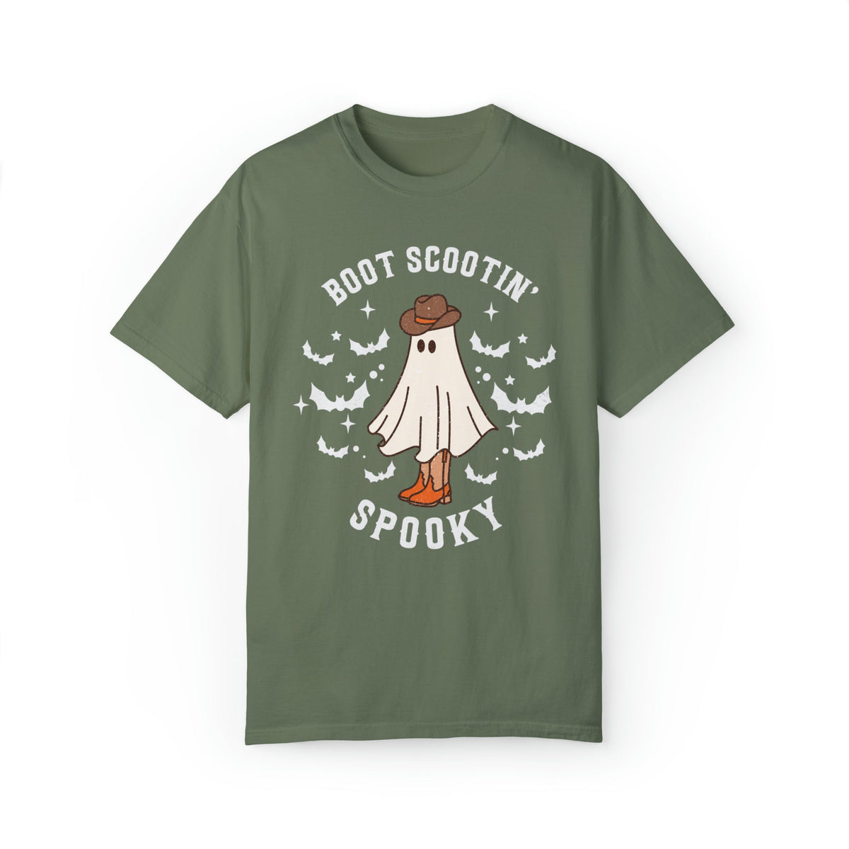 Unisex COMFORT COLORS Tshirt Boot Scootin Spooky, Western Halloween Cowboy Ghost