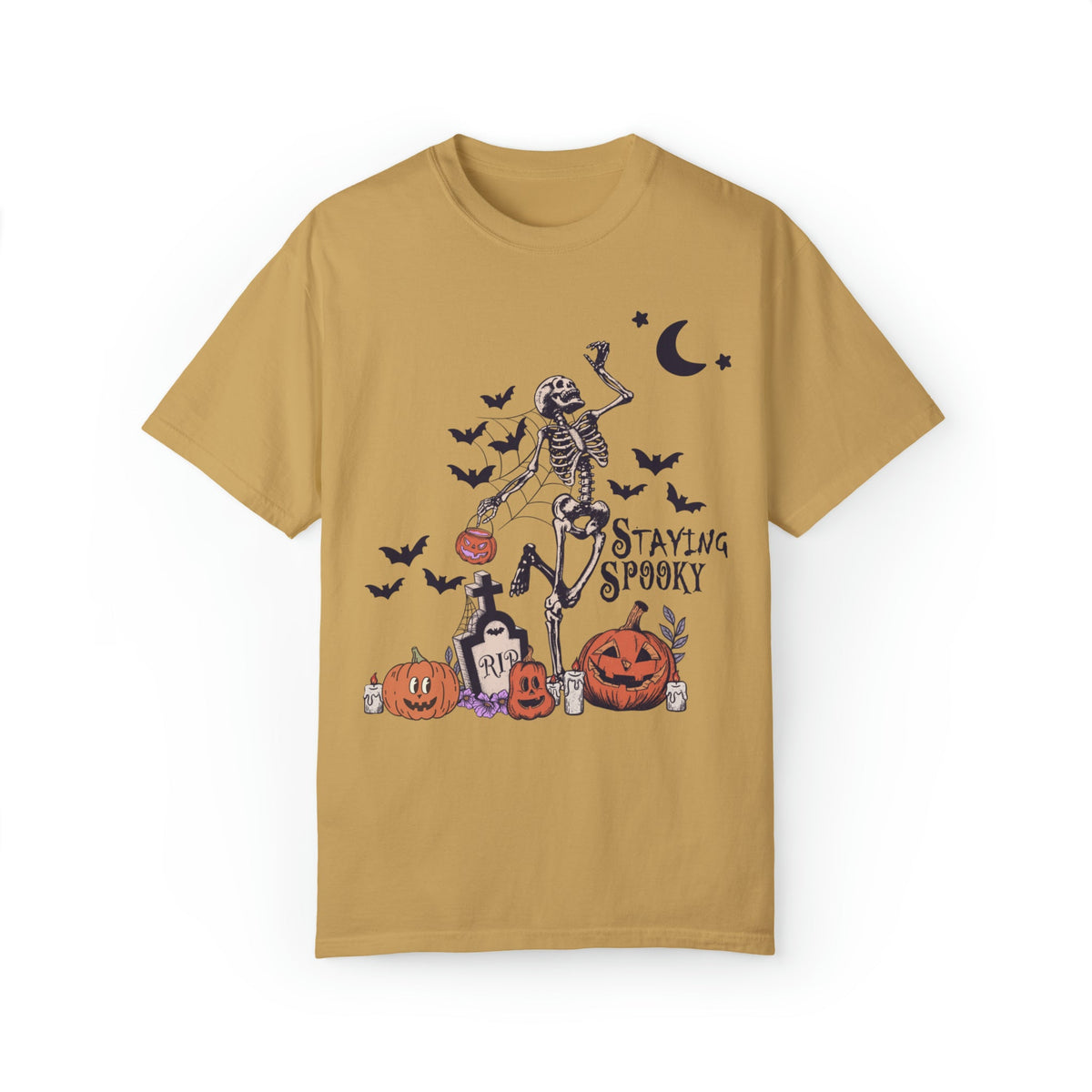 Unisex COMFORT COLORS T-Shirt Staying Spooky Vintage Skeleton Cute Pumpkin