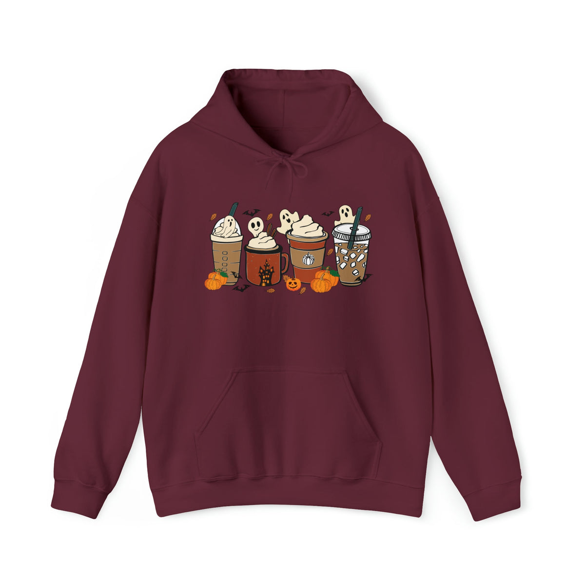 Unisex HOODIE Cute Spooky Ghost Coffee, Halloween Pumpkin Spice Fall Drinks Latte