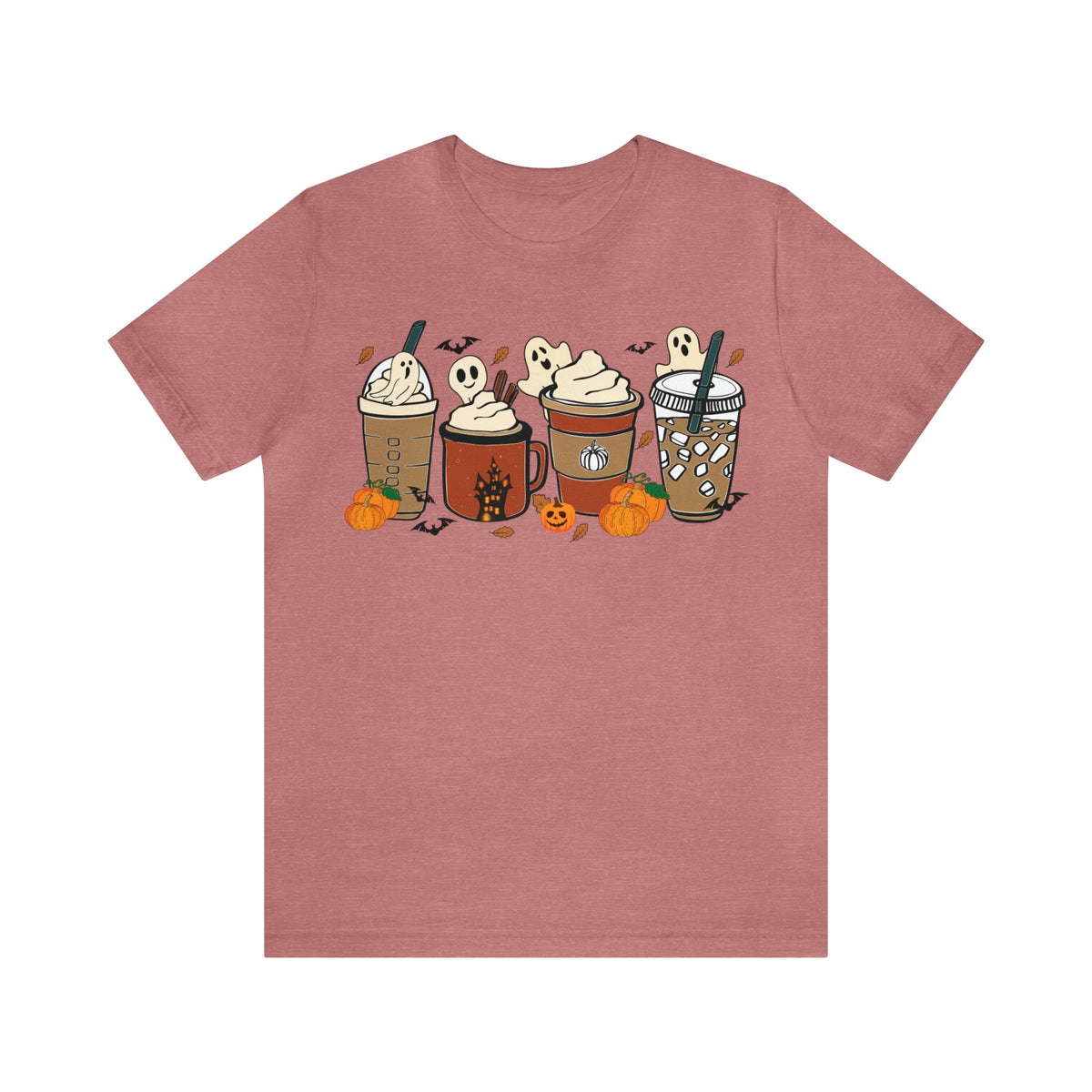 Unisex BELLA CANVA T-Shirt Cute Spooky Ghost Coffee, Halloween Pumpkin Spice Fall Drinks Latte
