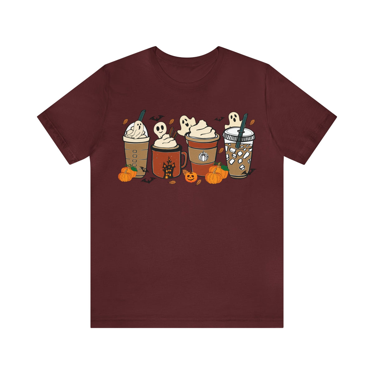 Unisex BELLA CANVA T-Shirt Cute Spooky Ghost Coffee, Halloween Pumpkin Spice Fall Drinks Latte