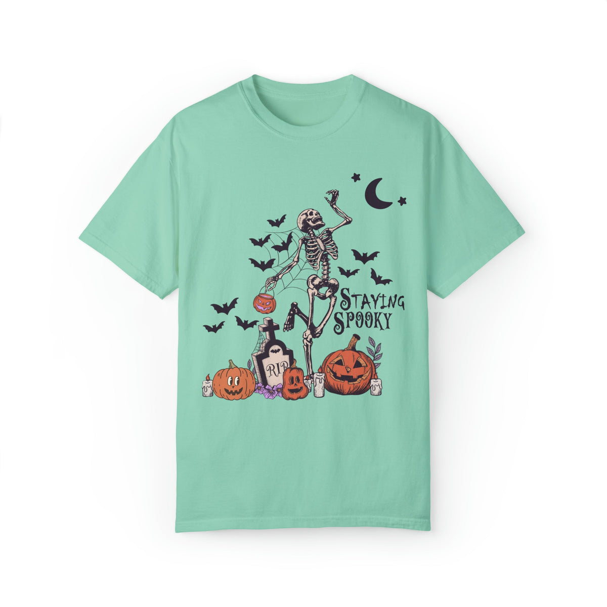 Unisex COMFORT COLORS T-Shirt Staying Spooky Vintage Skeleton Cute Pumpkin