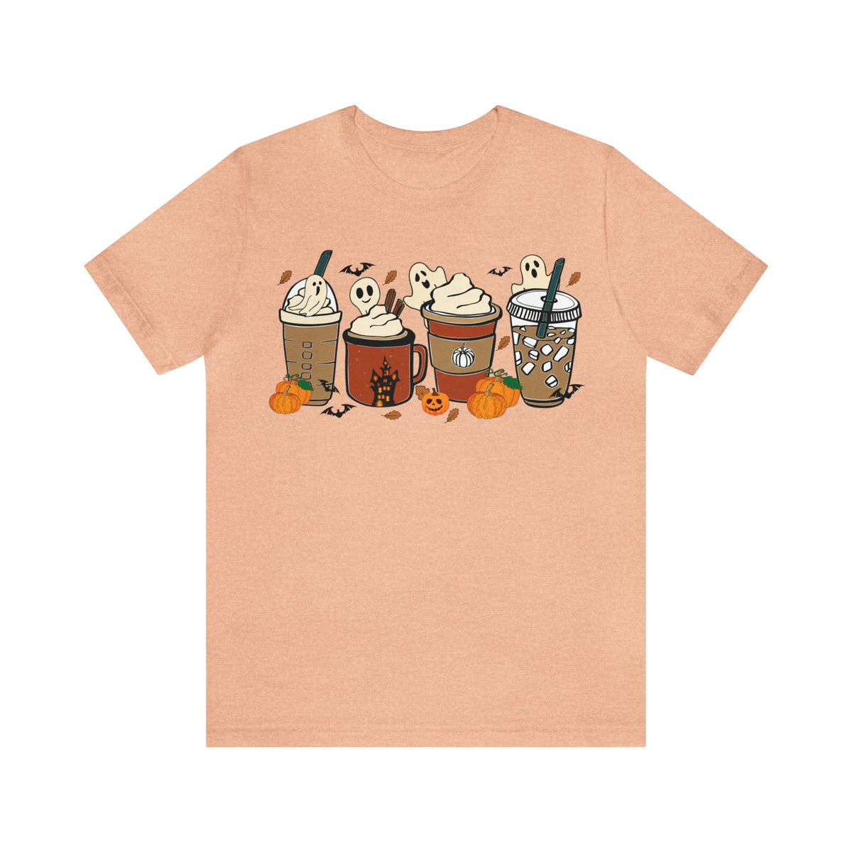 Unisex BELLA CANVA T-Shirt Cute Spooky Ghost Coffee, Halloween Pumpkin Spice Fall Drinks Latte