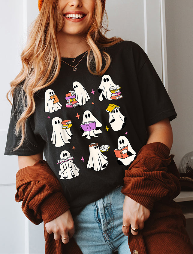 Unisex BELLA CANVA T-Shirt halloween books Teacher Librarian Shirt, Trick or Read, Read More Books, Ghost Books, Halloween Reading