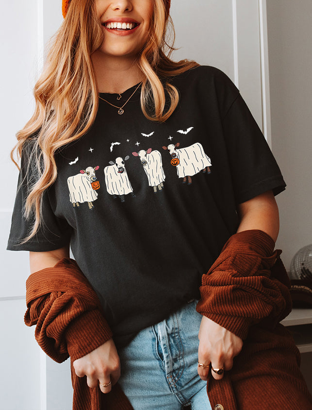 Unisex BELLA CANVA T-Shirt Cute Cow Ghost, bull Ghost , This Is Some Bull Sheet, Funny cow lovers