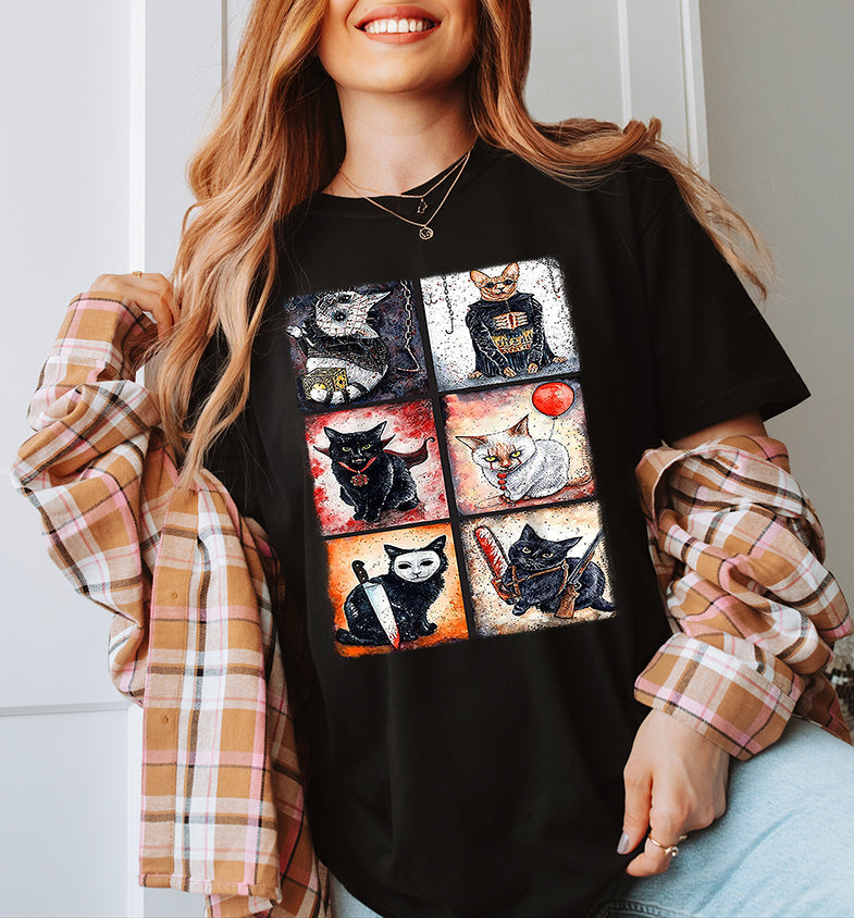 Unisex BELLA CANVA Tshirt Let'S Watch Scary Movies Ghost Face movie 90's Horror Black Cat Halloween