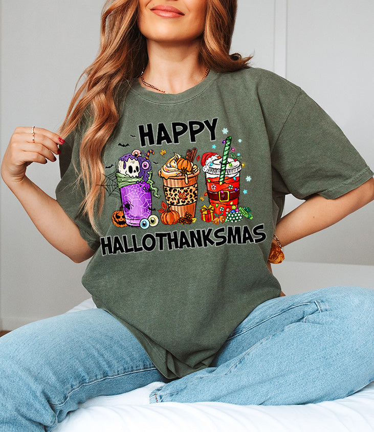 Unisex COMFORT COLORS T-Shirt HalloThanksMas Drinks Tre Thanksg Drinks