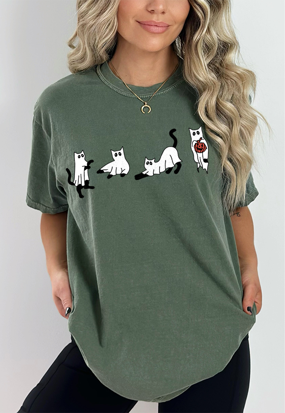 Unisex COMFORT COLORS ghostly halloween Black cat shirt , spooky halloween binx