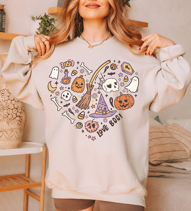Unisex Sweatshirt Halloween Heart Doodles Cute Halloween Theme Shirt
