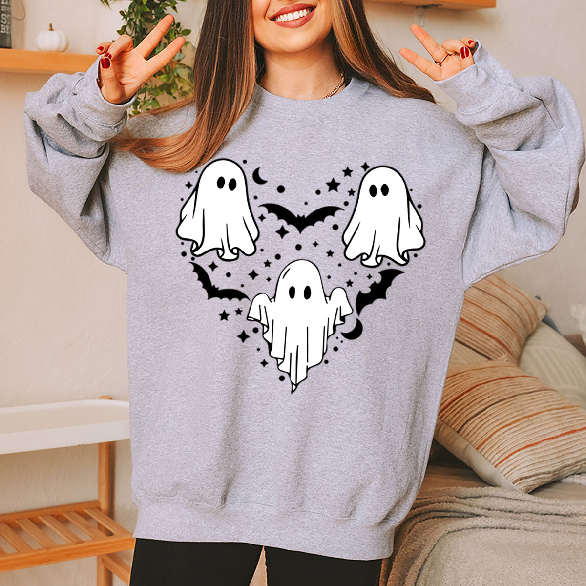 Unisex Sweatshirt Halloween mystical ghost Doodle Heart Cute Spooky Ghost