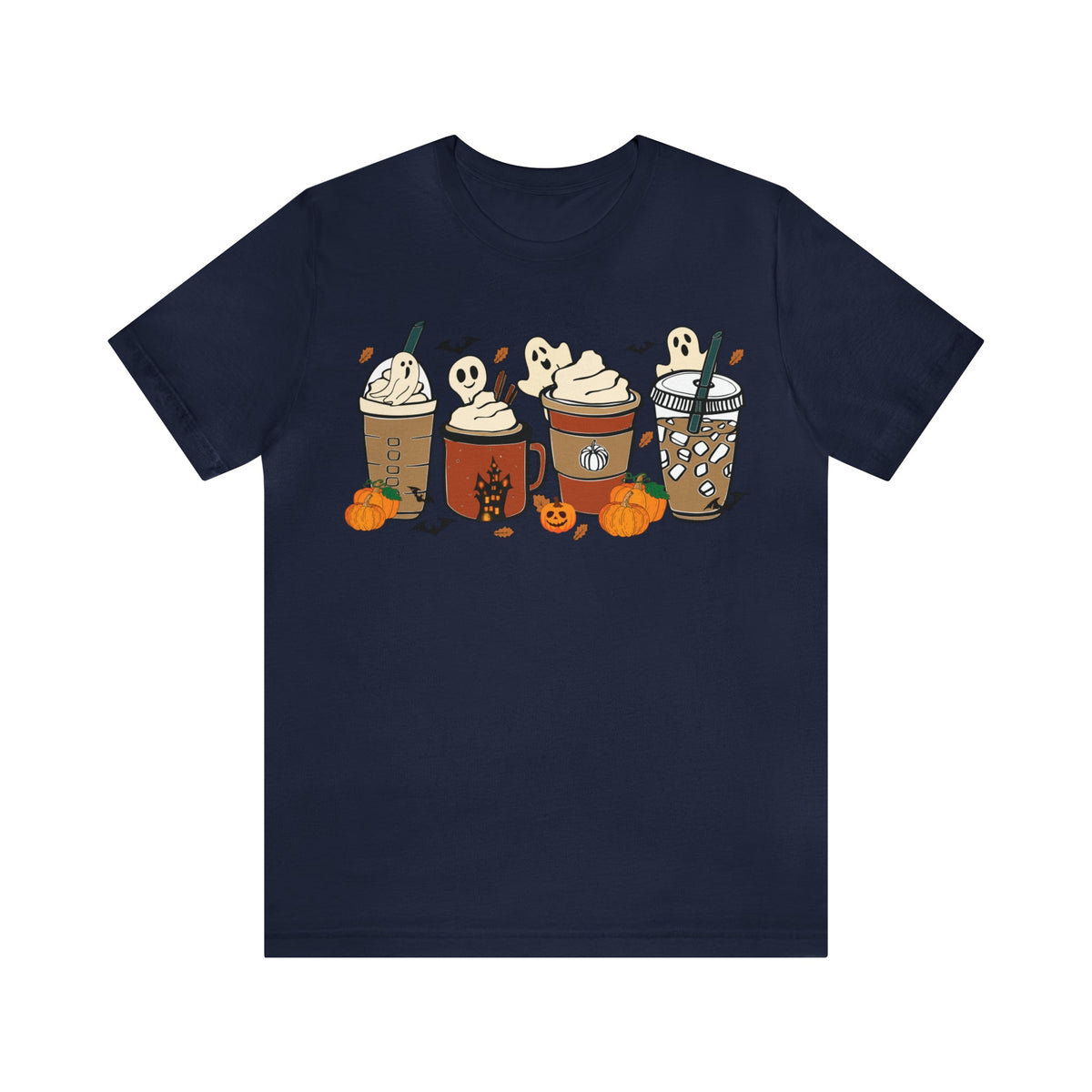Unisex BELLA CANVA T-Shirt Cute Spooky Ghost Coffee, Halloween Pumpkin Spice Fall Drinks Latte
