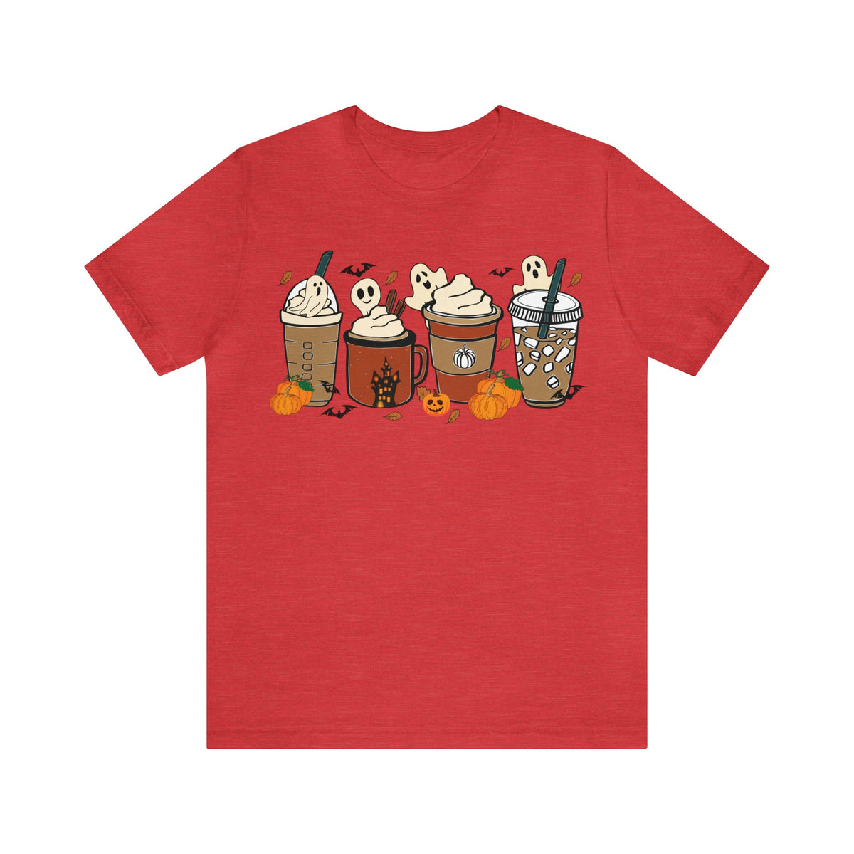 Unisex BELLA CANVA T-Shirt Cute Spooky Ghost Coffee, Halloween Pumpkin Spice Fall Drinks Latte