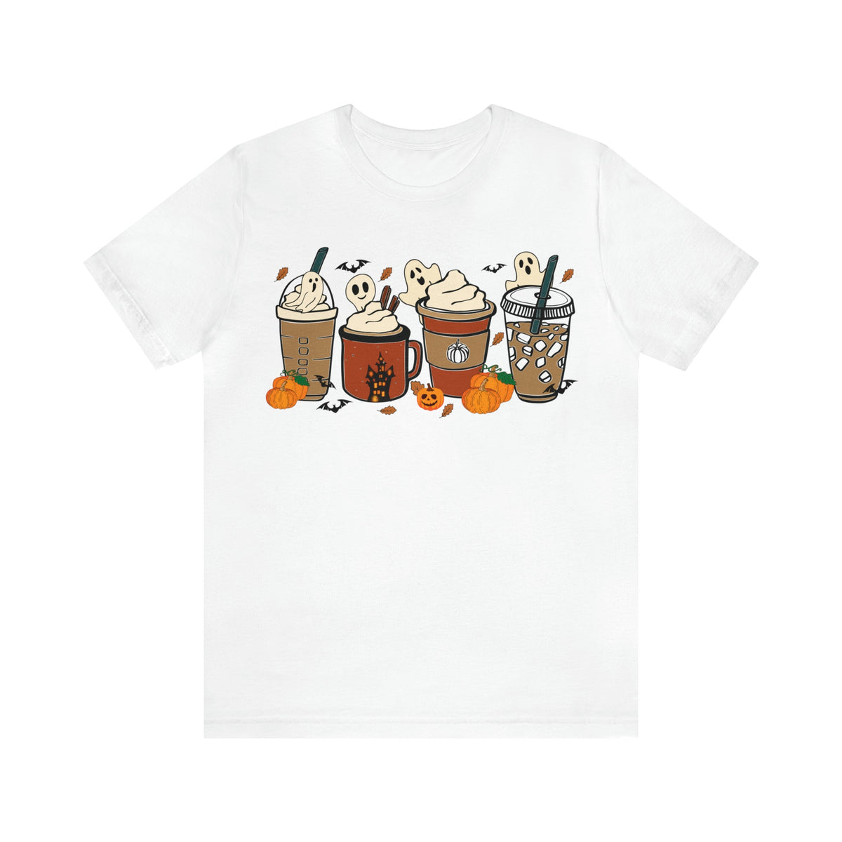 Unisex BELLA CANVA T-Shirt Cute Spooky Ghost Coffee, Halloween Pumpkin Spice Fall Drinks Latte