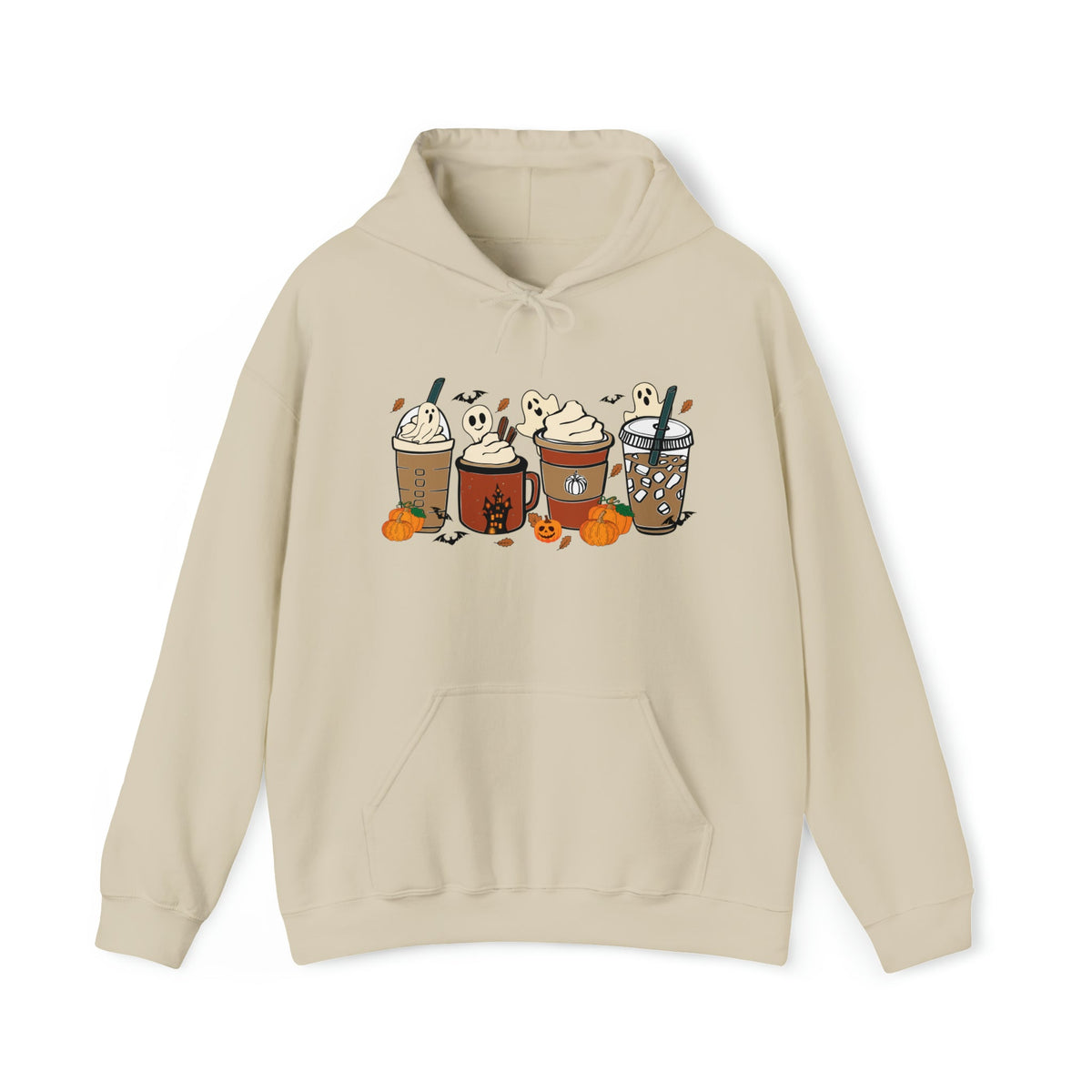 Unisex HOODIE Cute Spooky Ghost Coffee, Halloween Pumpkin Spice Fall Drinks Latte