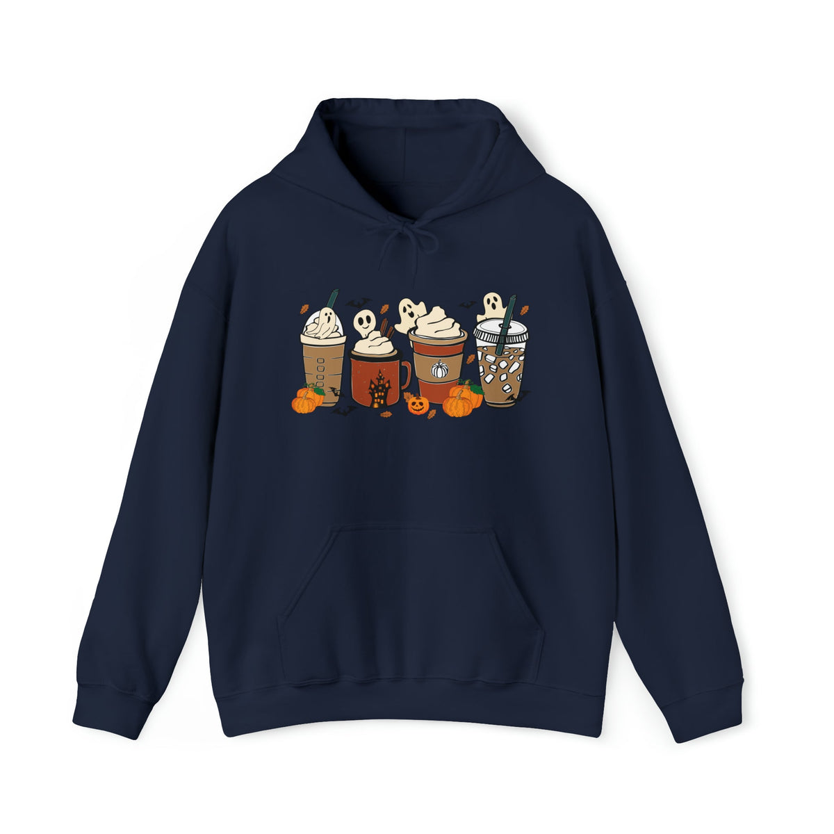 Unisex HOODIE Cute Spooky Ghost Coffee, Halloween Pumpkin Spice Fall Drinks Latte