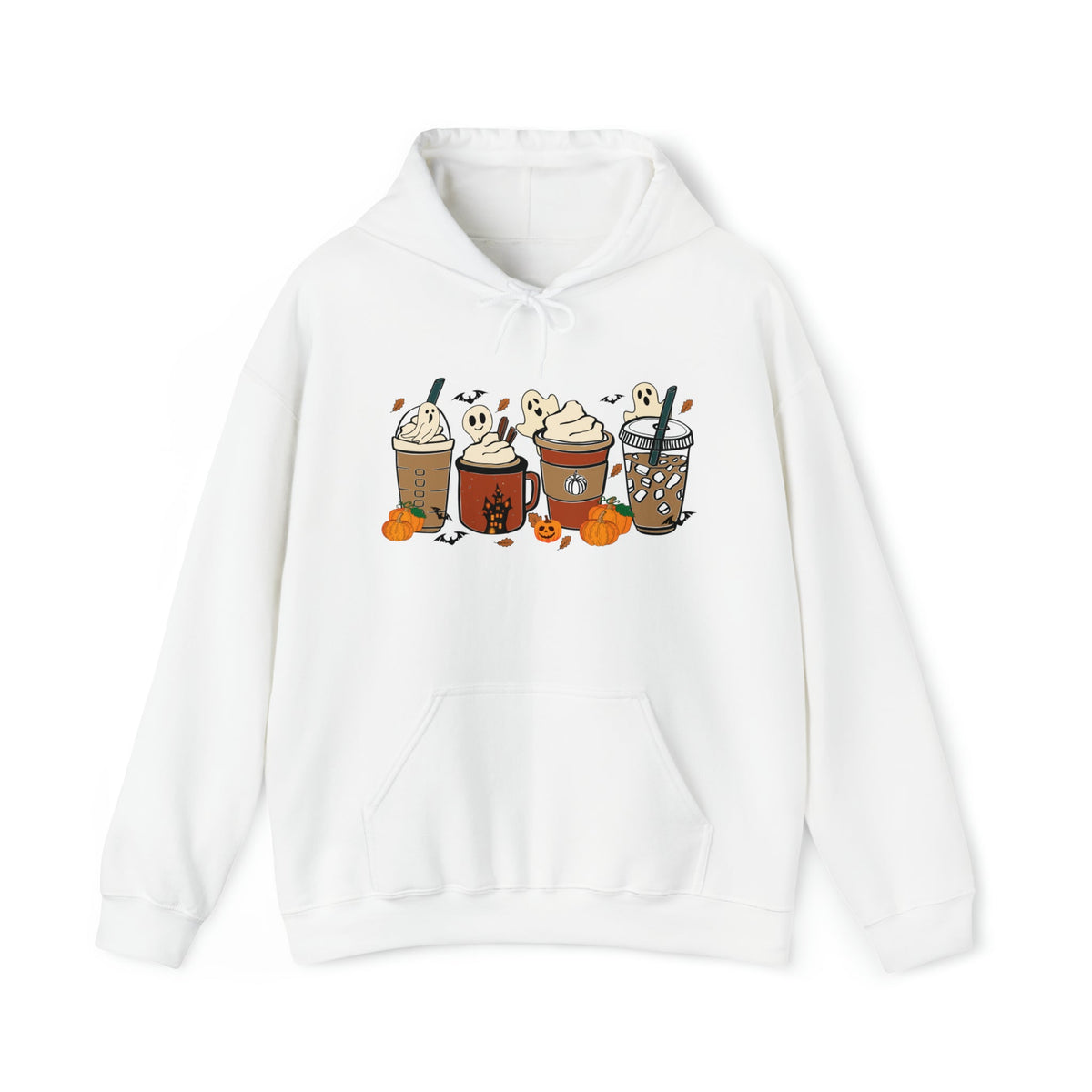 Unisex HOODIE Cute Spooky Ghost Coffee, Halloween Pumpkin Spice Fall Drinks Latte