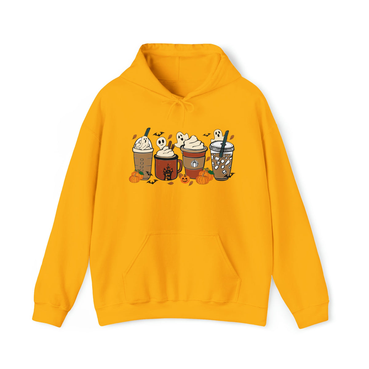 Unisex HOODIE Cute Spooky Ghost Coffee, Halloween Pumpkin Spice Fall Drinks Latte