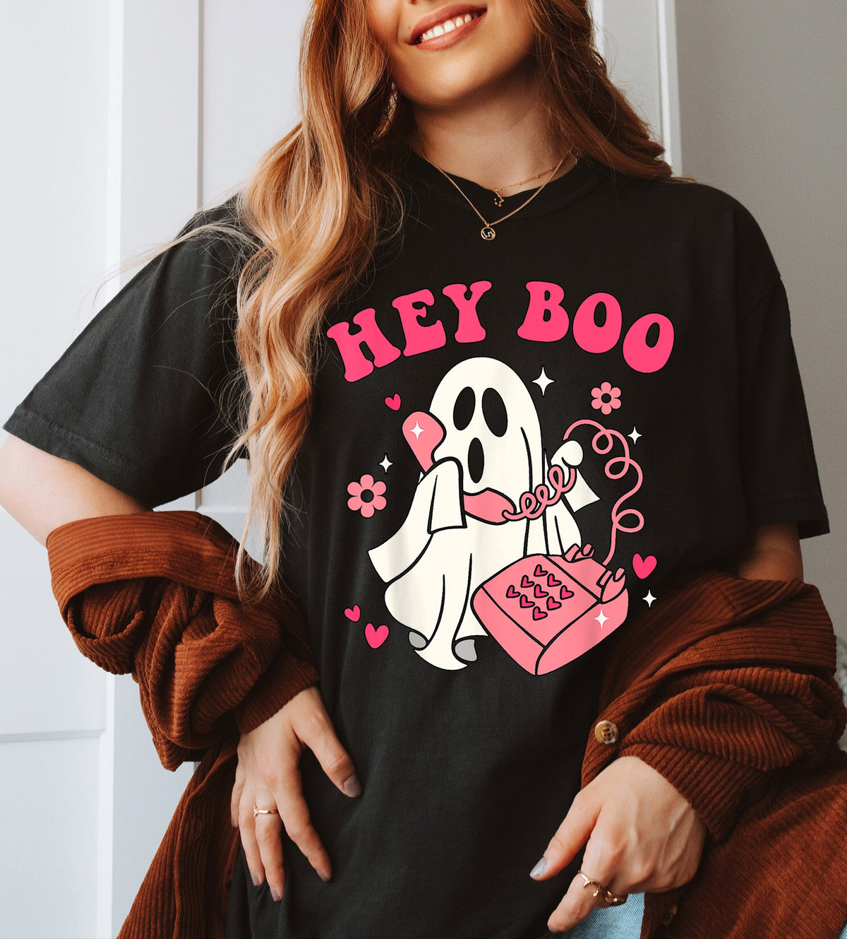 Unisex BELLA CANVA T-Shirt Hey Boo Cute Ghost Face