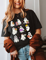 Unisex BELLA CANVA T-Shirt halloween books Teacher Librarian Shirt, Trick or Read, Read More Books, Ghost Books, Halloween Reading