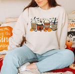 Unisex Sweatshirt Cute Spooky Ghost Coffee, Halloween Pumpkin Spice Fall Drinks Latte
