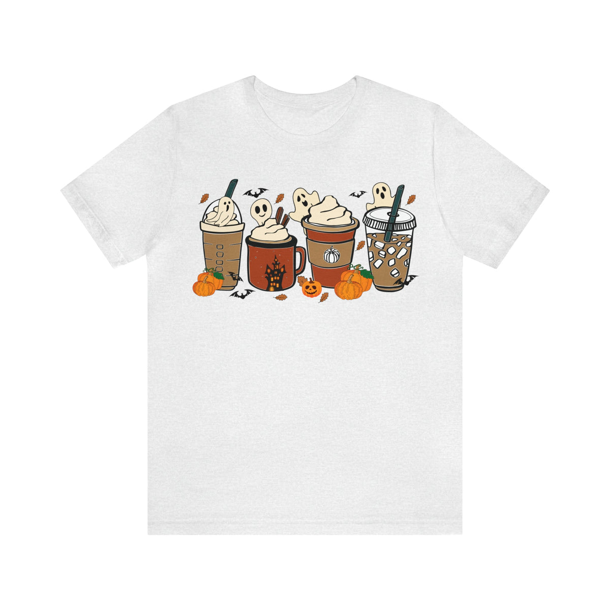 Unisex BELLA CANVA T-Shirt Cute Spooky Ghost Coffee, Halloween Pumpkin Spice Fall Drinks Latte